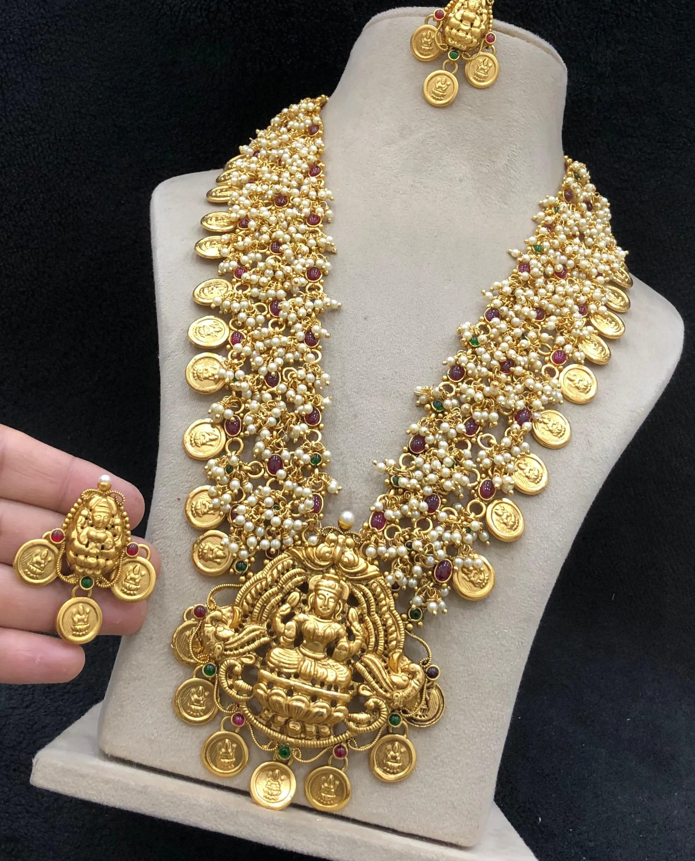 Lakshmi Coin Pearl Beads Antique Long Haram